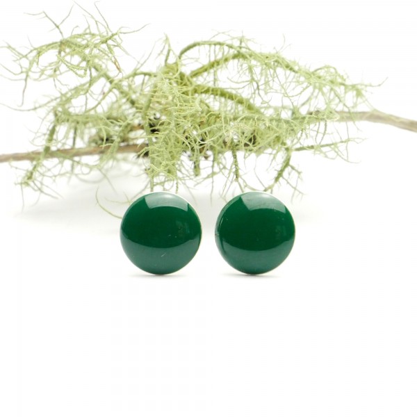 Sterling silver minimalist earrings with forest green resin NIJI 30,00 €