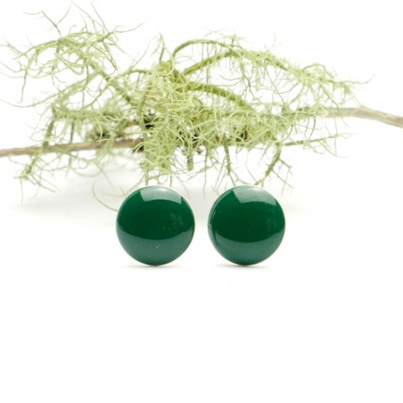 Boucles d'oreilles rondes tendance en argent 925 et résine vert sapin made in France