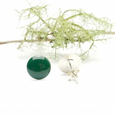 Sterling silver minimalist earrings with forest green resin NIJI 30,00 €