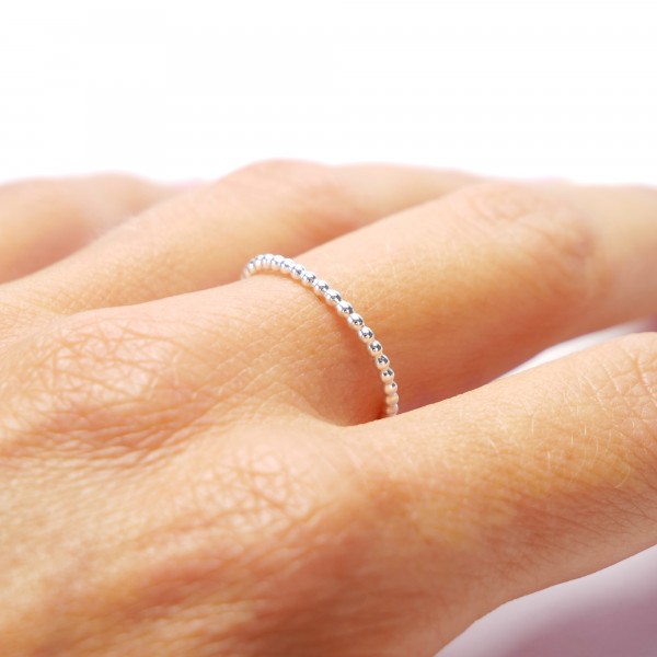 Minimalist stackable sterling silver pearl ring