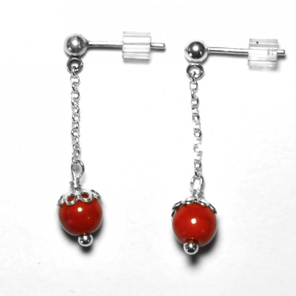 Boucles d'oreilles en argent massif et perles rouges Basic 27,00 €