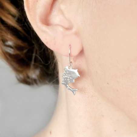 Boucles d'oreilles pendantes carpe Koï en argent massif 925/1000 made in France
