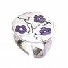 Grande bague tendance réglable Fleurs de Cerisiers violettes en argent 925