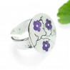 Grande bague réglable Fleurs de Cerisiers violettes en argent 925 artisan français