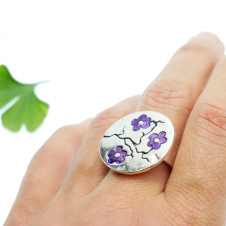 Violette Kirschblumen Sterling Silber verstellbarer Ring Kirschblumen 107,00 €