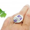Grande bague créateur réglable Fleurs de Cerisiers violettes en argent 925