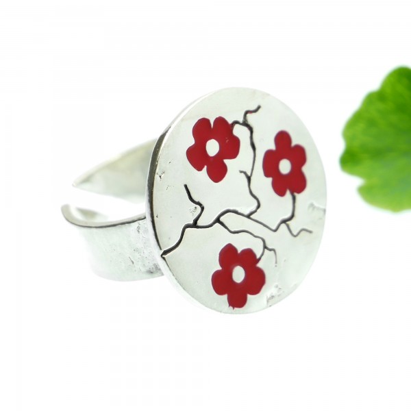 Red Cherry Blossom adjustable sterling silver ring Cherry Blossom 107,00 €