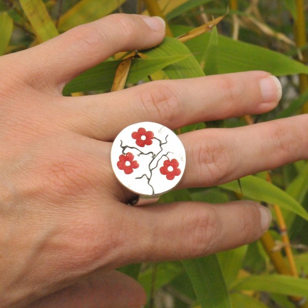 Rote Kirschblumen Sterling Silber verstellbarer Ring Kirschblumen 107,00 €