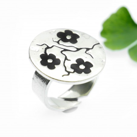 Schwarze Kirschblumen Sterling Silber verstellbarer Ring Kirschblumen 107,00 €