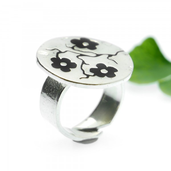 Schwarze Kirschblumen Sterling Silber verstellbarer Ring Kirschblumen 107,00 €