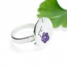 Bague ajustable Fleurs de Cerisier violette en argent massif et résine fabriquée en France