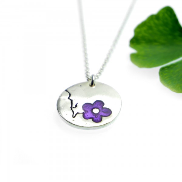 collier fleur violette Sakura argent 925/1000 made in France Desiree Schmidt Paris