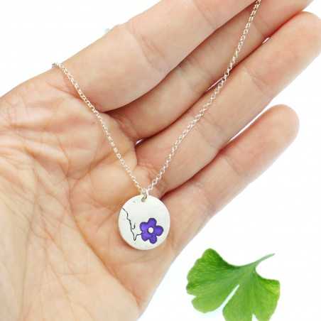 Collier pendentif fleur de cerisier violette argent 925/1000 fabriqué en France Desiree Schmidt Paris