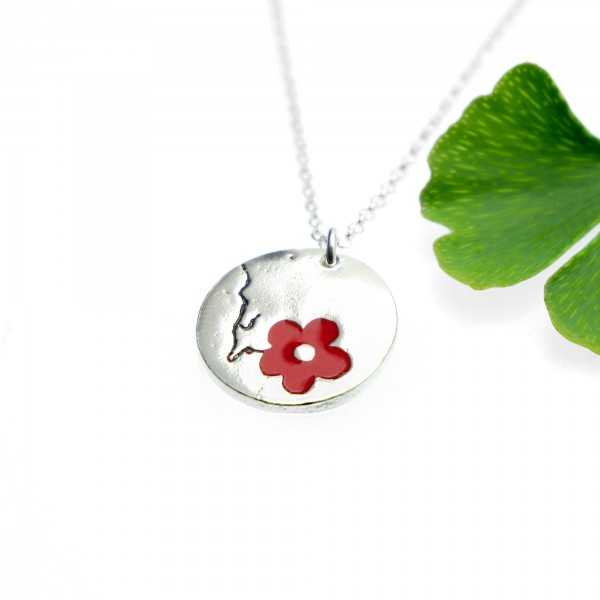 Red Sakura flower necklace in 925/1000 silver made in France Desiree Schmidt Paris Cherry Blossom 57,00 €
