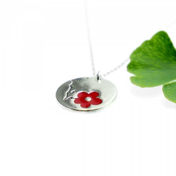Fine red Sakura flower necklace in sterling silver 925 made in France Desiree Schmidt Paris Cherry Blossom 57,00 €
