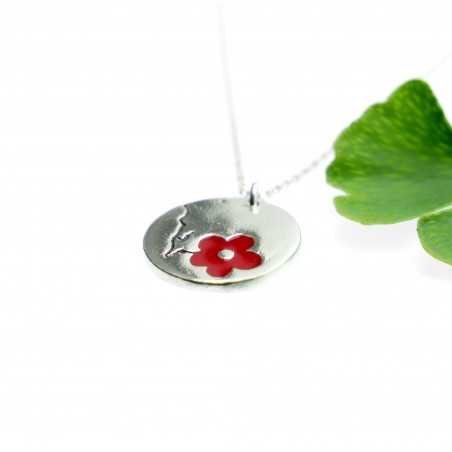 Fine red Sakura flower necklace in sterling silver 925 made in France Desiree Schmidt Paris Cherry Blossom 57,00 €