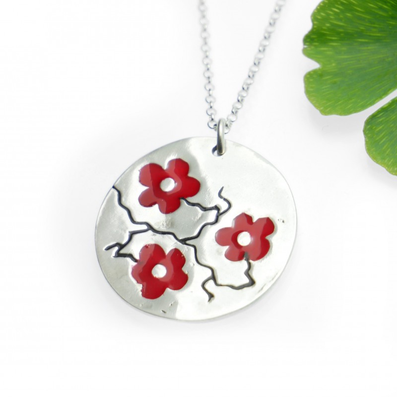 925er Silber Rote Blumen Halskette aus Frankreich Desiree Schmidt Paris Kirschblumen 77,00 €