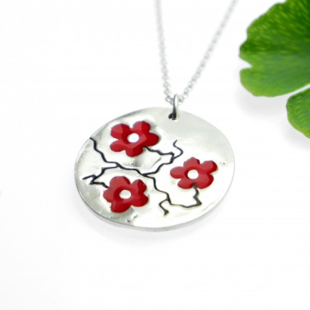 Rote Sakura-Blumenhalskette aus 925/1000 Silber made in France Desiree Schmidt Paris Kirschblumen 77,00 €