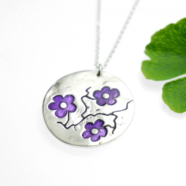 Collier fleur Sakura violette argent 925/1000 made in France Desiree Schmidt Paris