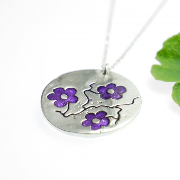 Fine purple Sakura flower necklace in sterling silver 925 made in France Desiree Schmidt Paris Cherry Blossom 77,00 €