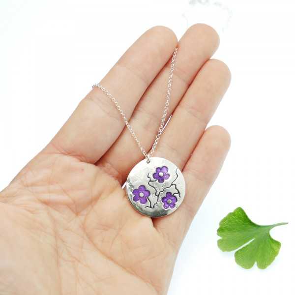 Purple sakura pendant on 925 silver chain made in France Desiree Schmidt Paris Cherry Blossom 77,00 €