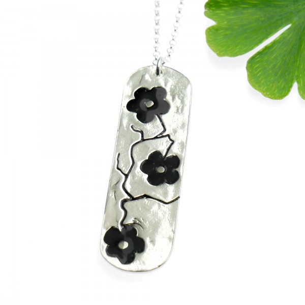 925/1000 silver black cherry blossom long pendant necklace made in France Desiree Schmidt Paris Cherry Blossom 77,00 €