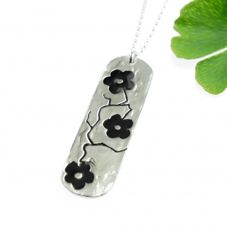 925/1000 silver black sakura long pendant necklace made in France Desiree Schmidt Paris Cherry Blossom 77,00 €