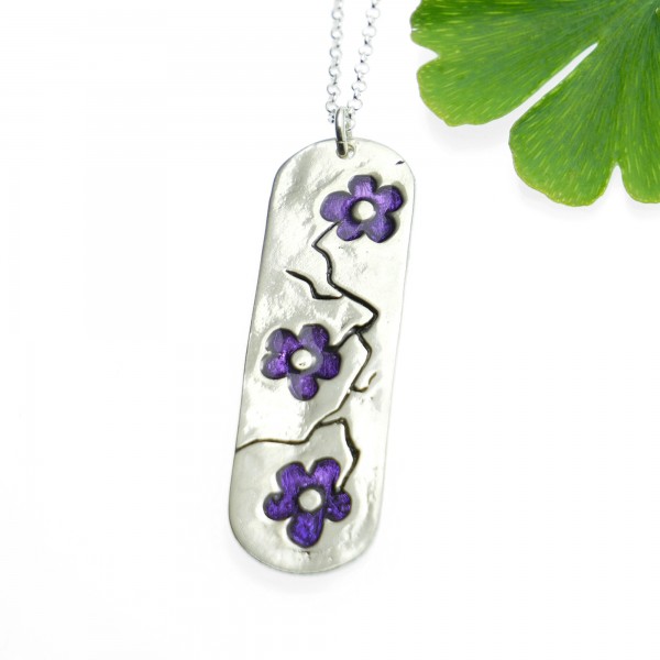 pendentif long minimaliste sakura violet argent 925 fabriqué en France Desiree Schmidt Paris Fleurs de Cerisier 77,00 €
