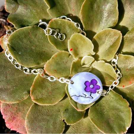 Bracelet réglable rond Fleurs de Cerisier en argent massif et résine violette Fleurs de Cerisier 57,00 €