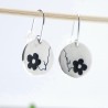 Boucles d'oreilles tendances pendantes Fleurs de Cerisier noires en argent 925