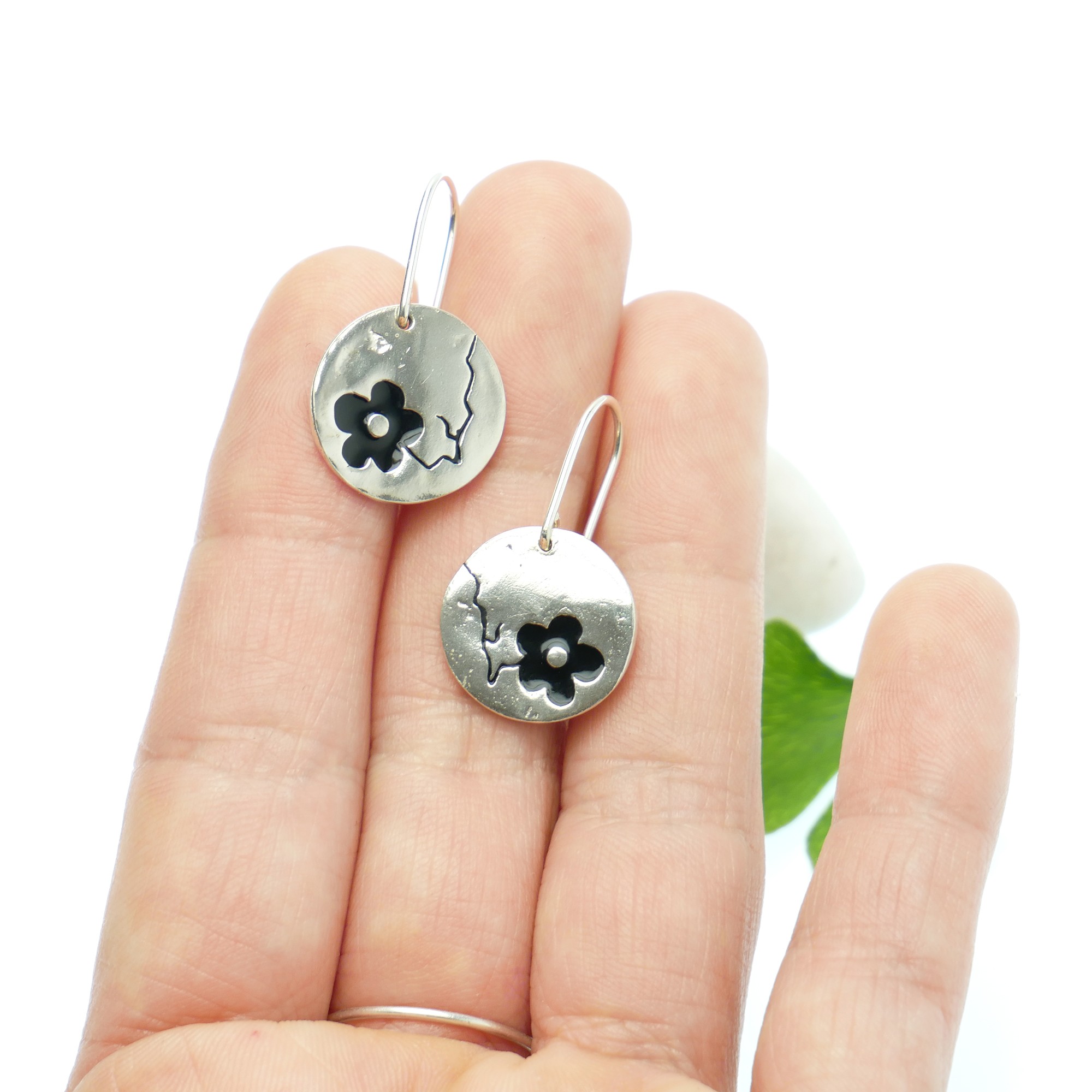 Boucles D'oreilles Pendantes Fleurs De Cerisier En Or 18 Carats Et Zirconium - Occasion