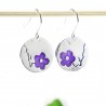 Boucles d'oreilles pendantes tendances violettes Fleur de Cerisier en argent 925
