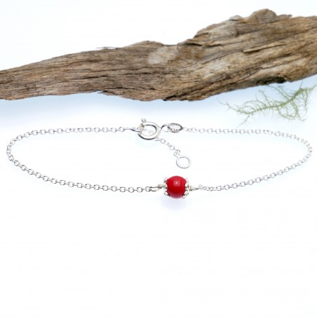 Bracelet en argent massif 925/1000 perle de verre rouge coquelicot, réglable et minimaliste Desiree Schmidt Paris Accueil 23,...