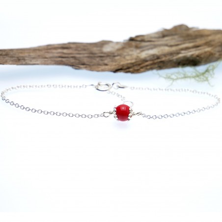 Poppy red glass bead bracelet, adjustable and minimalist in solid silver 925/1000 Desiree Schmidt Paris Home 23,00 €
