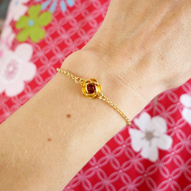 Petit bracelet fleur Rose rouge vif doré à l'or fin Rose 35,00 €