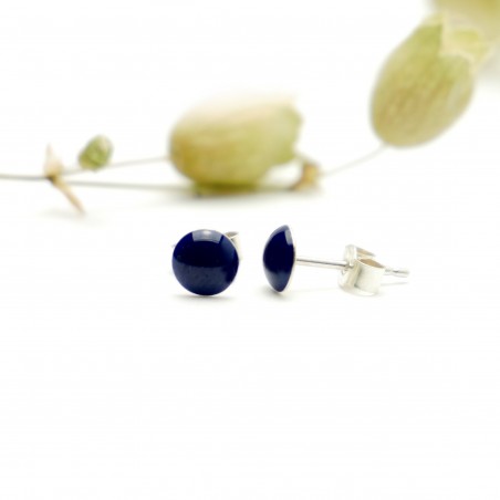 Minimalistische kleine Sterling Silber Ohrringe mit Navy blaues Harz NIJI 25,00 €