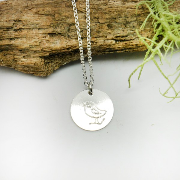 Pendentif minimaliste en argent 925 avec motif oiseau chaine ajustable Desiree Schmidt Paris made in France