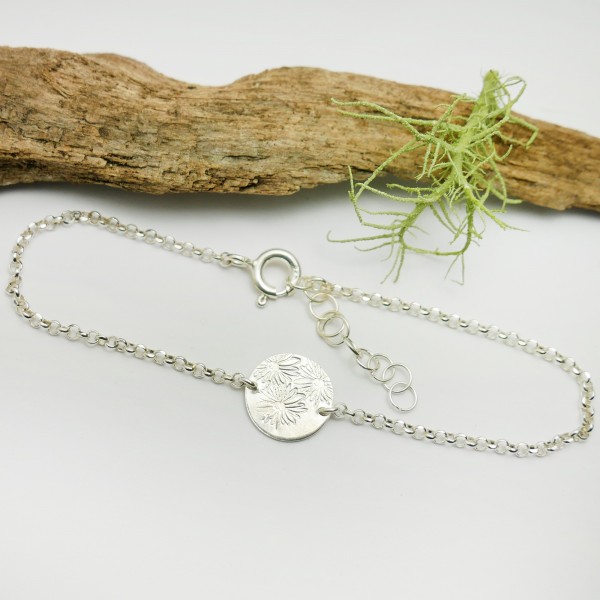 Bracelet fleurs des champs minimaliste en argent massif 925/1000 longueur réglable, bracelet femme chaine ajustable Desiree S...