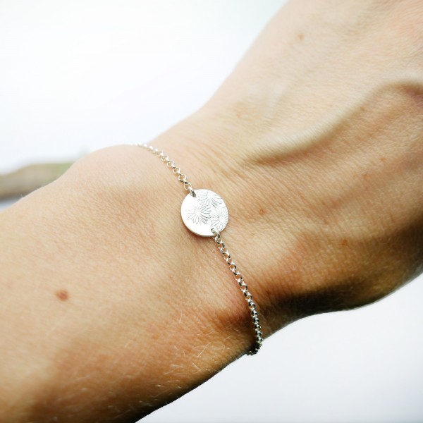Bracelet fleurs des champs minimaliste en argent massif 925/1000 longueur réglable, bracelet femme chaine ajustable Desiree S...