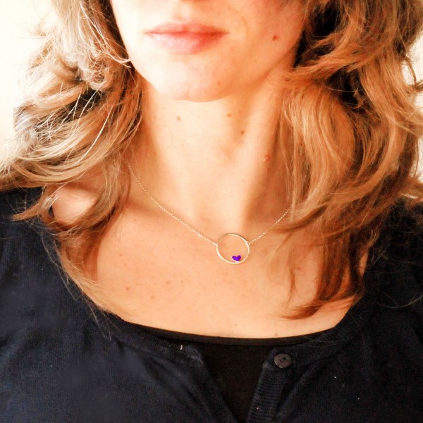 Collier femme en argent 925 cœur Valentine violet chaine ajustable Desiree Schmidt Paris made in France