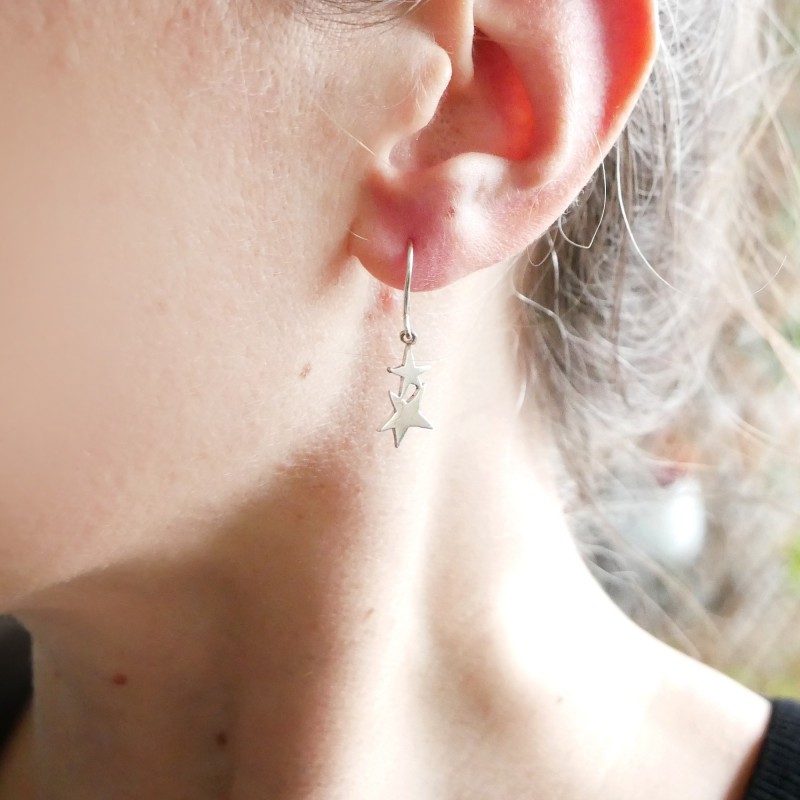 Boucles d'oreilles en argent 925 pendantes étoile minimalistes Sati