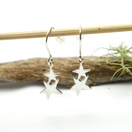 Boucles d'oreilles en argent massif 925/1000 pendantes étoile minimalistes, boucles d'oreilles femme argent étoile légère Ac...
