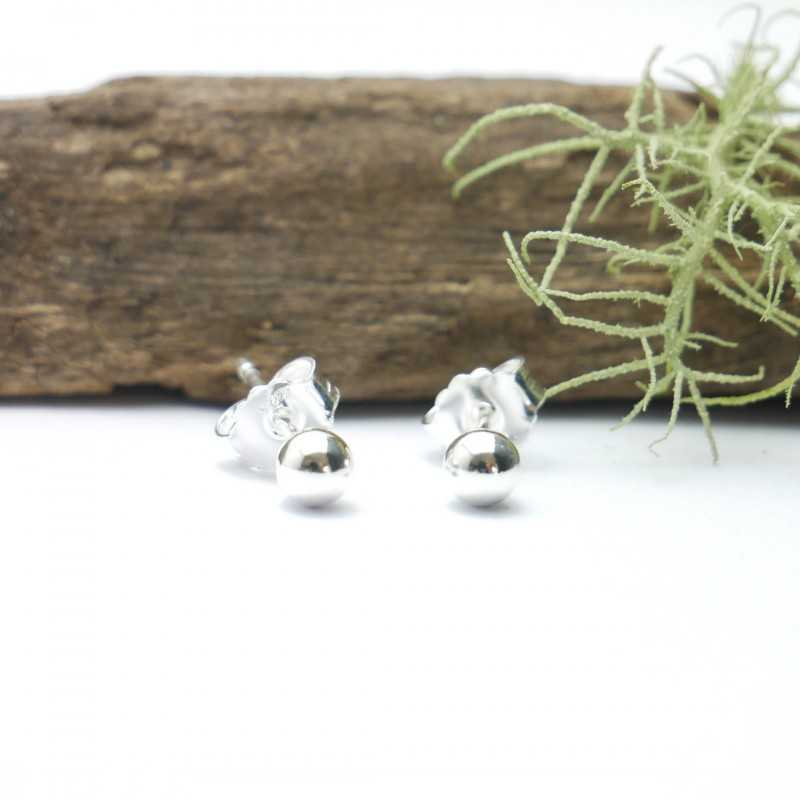 Boucles d'oreilles Puces 8MM Pierre Labradorite & Argent Massif Rhodié