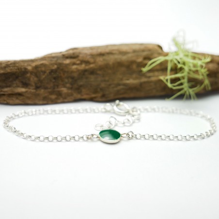 Bracelet in sterling silver 925/1000 and forest green resin adjustable length Desiree Schmidt Paris Home 25,00 €