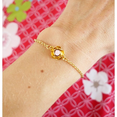 Petit bracelet fleur Rose blanc opaque doré à l'or fin Rose 35,00 €