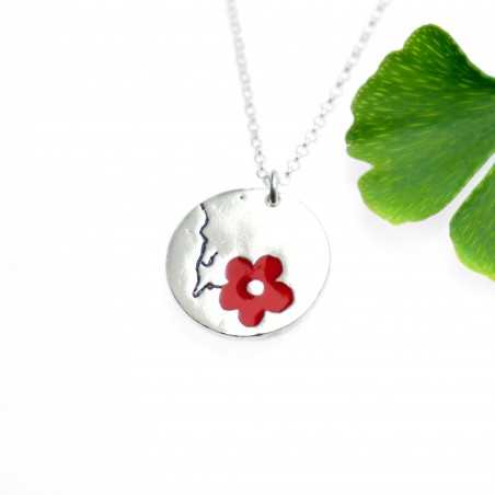 Minimalist necklace red flower silver 925 made in France Desiree Schmidt Paris Cherry Blossom 57,00 €