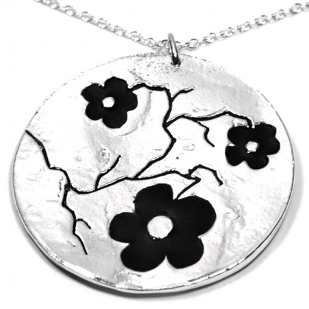 Minimalist black sakura big pendant in 925 silver made in France Desiree Schmidt Paris Cherry Blossom 107,00 €