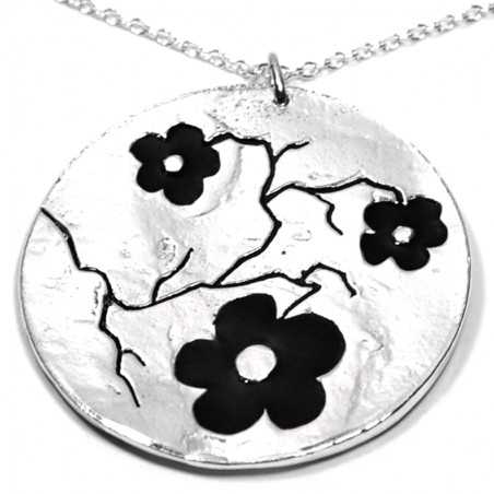 Big pendant on 925/1000 silver black flowers chain made in France Desiree Schmidt Paris Cherry Blossom 107,00 €
