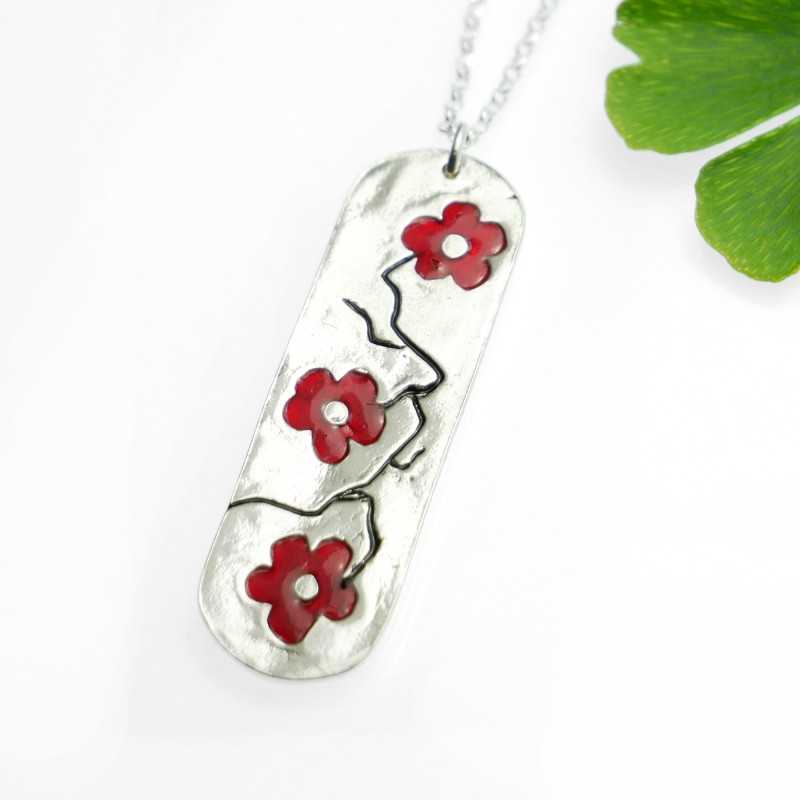 Halskette für Frau Silber 925 rote Blume made in France Desiree Schmidt Paris Kirschblumen 77,00 €