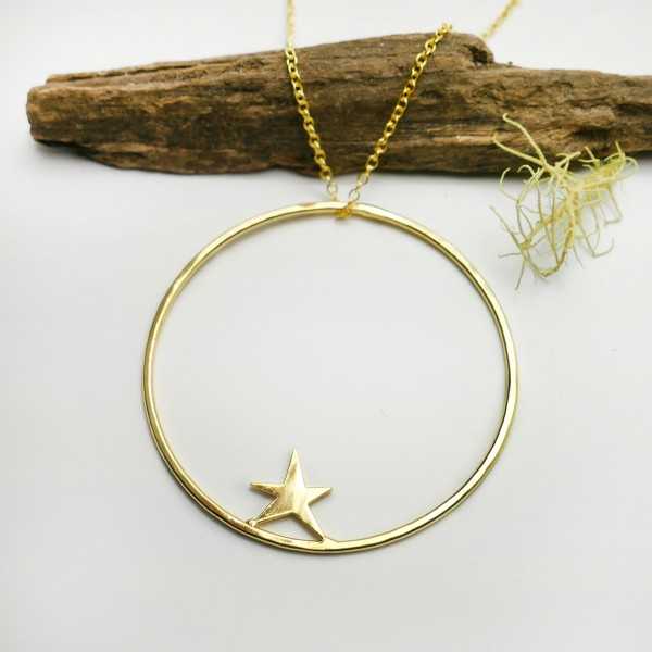 Grand collier étoile tendance Nova en bronze doré à l'or fin